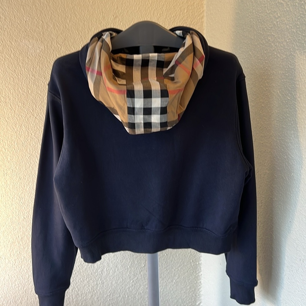Burberry Navy Blue Hoodie with Checkered Hood